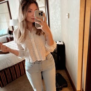 Zara Eyelet Button-Up Blouse